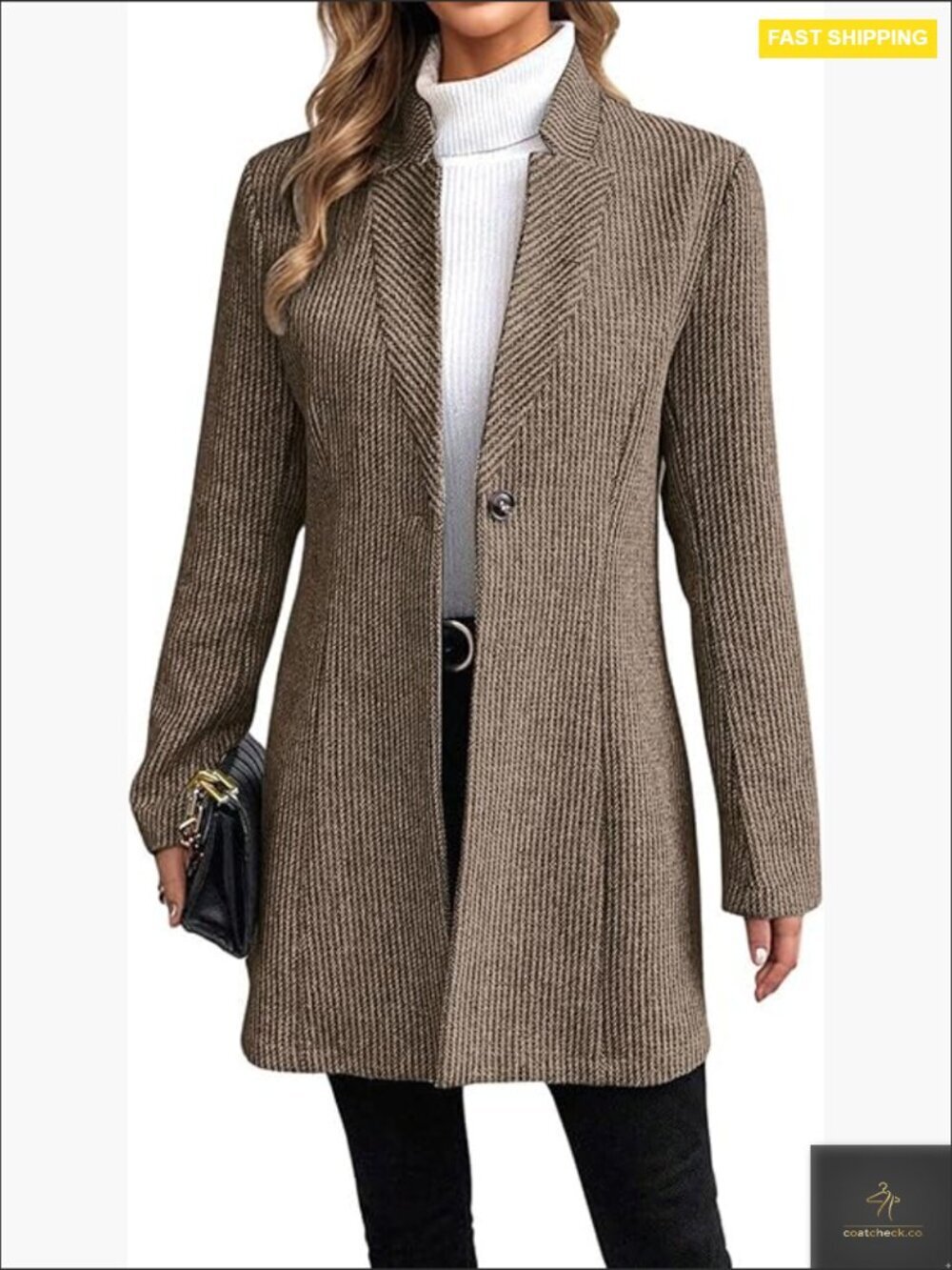 Long Sleeve Wool Blazer Overcoat Classic Elegant Chic Slim Fit Winter Coat